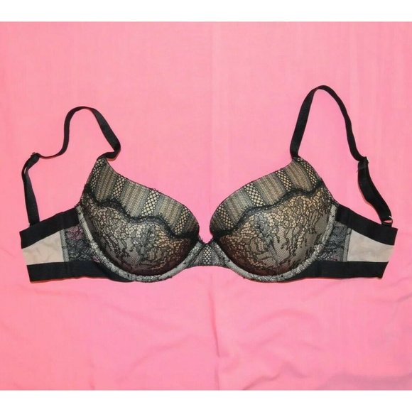 Victoria Secret 34D DREAM ANGELS Black Lace Padded Push Up Bra Add 1 Cup - Picture 7 of 8